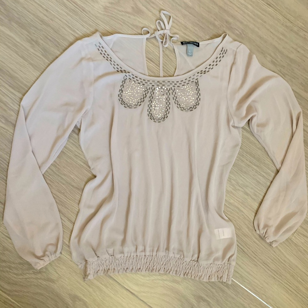 Gauze Blouse With Sequins Neck